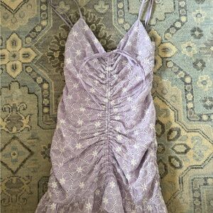 Hello Molly Lilac Spaghetti Strap Dress with White Floral Eyelet